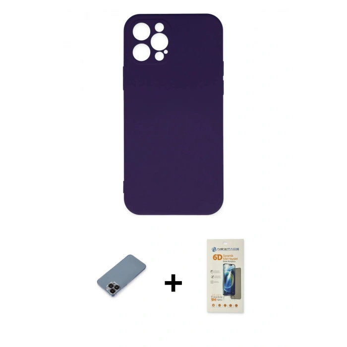 MARSİLYAN™- iPhone 12 Pro Max Kılıf Ahenk Serisi - Siyah 6D Mat Seramik Hayalet Nano Ekran Koruyucu + Metal Kamera Lens Koruma Cam - SH