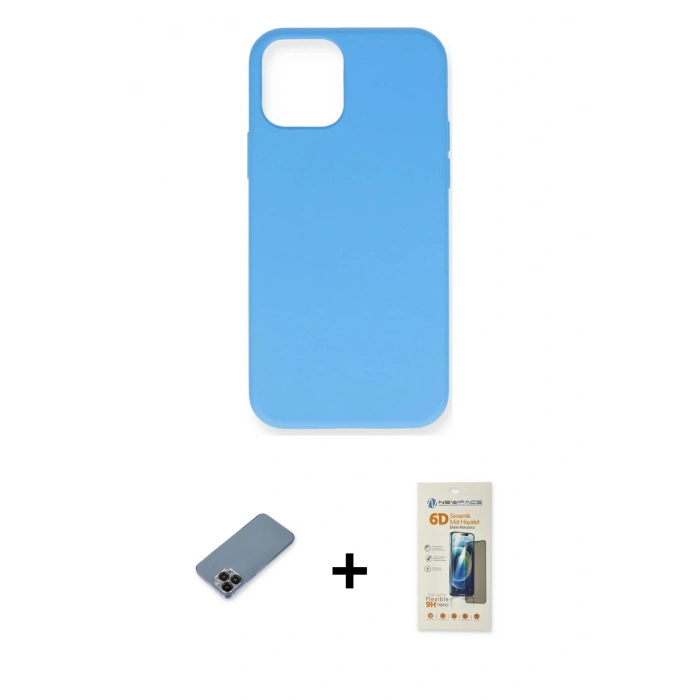MARSİLYAN™- iPhone 12 Pro Max Kılıf Ahenk Serisi - Siyah 6D Mat Seramik Hayalet Nano Ekran Koruyucu + Metal Kamera Lens Koruma Cam - SH