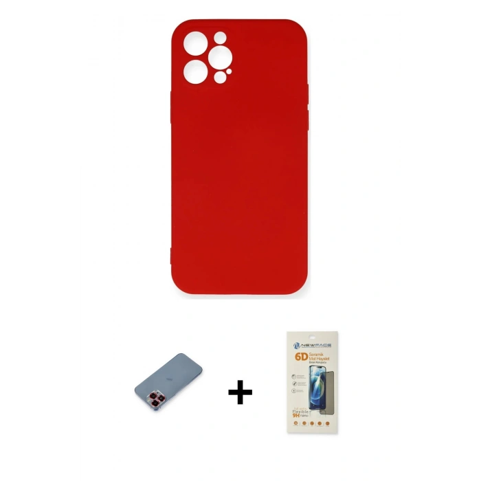 MARSİLYAN™- iPhone 12 Pro Max Kılıf Ahenk Serisi - Siyah 6D Mat Seramik Hayalet Nano Ekran Koruyucu + Metal Kamera Lens Koruma Cam - KI