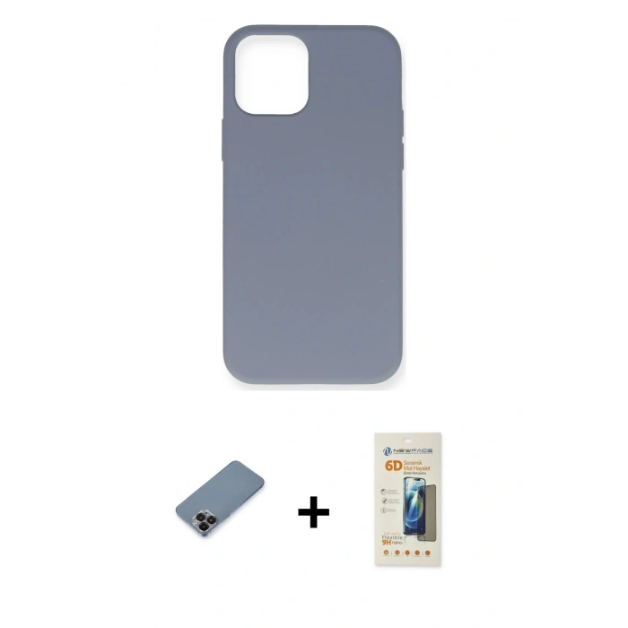 MARSİLYAN™- iPhone 12 Pro Max Kılıf Ahenk Serisi - Siyah 6D Mat Seramik Hayalet Nano Ekran Koruyucu + Metal Kamera Lens Koruma Cam - SH