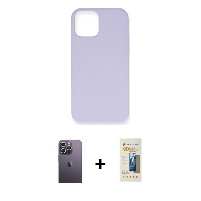 MARSİLYAN™- iPhone 12 Pro Max Kılıf Ahenk Serisi - Siyah 6D Mat Seramik Hayalet Nano Ekran Koruyucu + Neon Fosforlu Kamera Lens - BZ