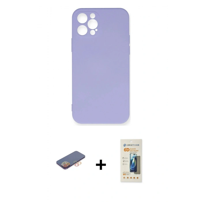 MARSİLYAN™- iPhone 12 Pro Max Kılıf Ahenk Serisi - Siyah 6D Mat Seramik Hayalet Nano Ekran Koruyucu + Renkli Kamera Lens Koruma Cam - TU
