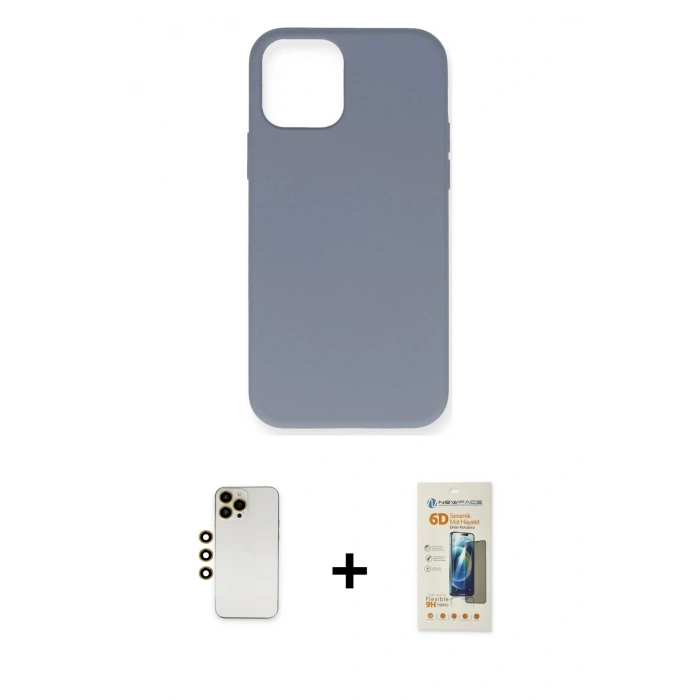 MARSİLYAN™- iPhone 12 Pro Max Kılıf Ahenk Serisi - Siyah 6D Mat Seramik Hayalet Nano Ekran Koruyucu + Shine Kamera Lens - GD