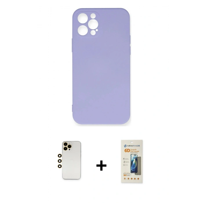 MARSİLYAN™- iPhone 12 Pro Max Kılıf Ahenk Serisi - Siyah 6D Mat Seramik Hayalet Nano Ekran Koruyucu + Shine Kamera Lens - GD