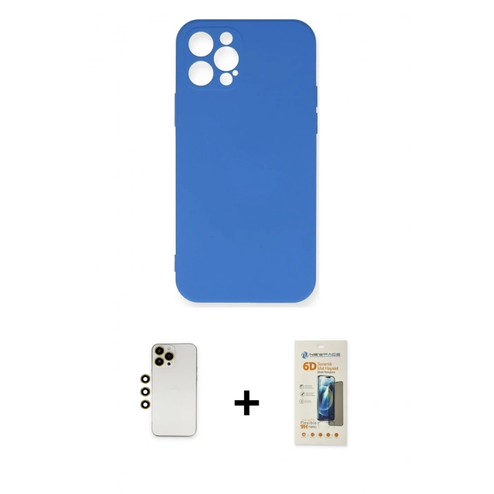 MARSİLYAN™- iPhone 12 Pro Max Kılıf Ahenk Serisi - Siyah 6D Mat Seramik Hayalet Nano Ekran Koruyucu + Shine Kamera Lens - GD