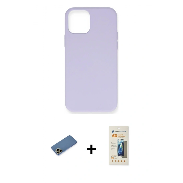 MARSİLYAN™- iPhone 12 Pro Max Kılıf Ahenk Serisi - Siyah 6D Mat Seramik Hayalet Nano Ekran Koruyucu + Shine Kamera Lens Koruma Cam - GD