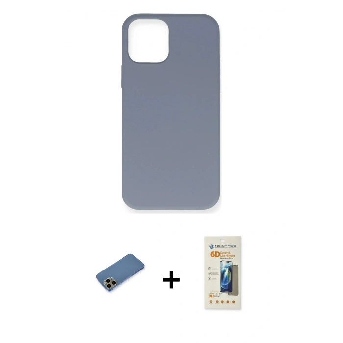 MARSİLYAN™- iPhone 12 Pro Max Kılıf Ahenk Serisi - Siyah 6D Mat Seramik Hayalet Nano Ekran Koruyucu + Shine Kamera Lens Koruma Cam - GD