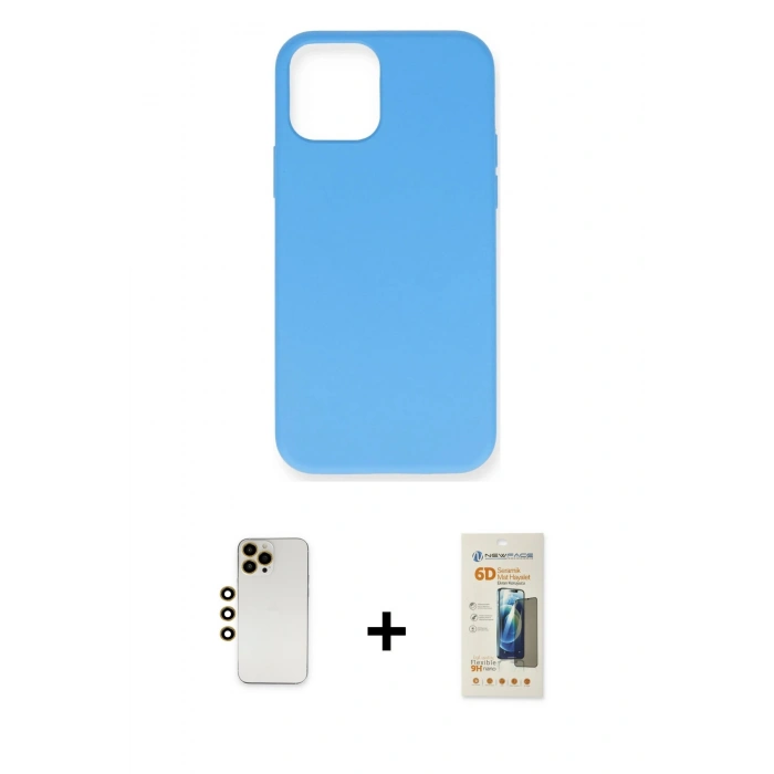 MARSİLYAN™- iPhone 12 Pro Max Kılıf Ahenk Serisi - Siyah 6D Mat Seramik Hayalet Nano Ekran Koruyucu + Shine Kamera Lens - GD