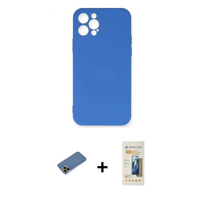 MARSİLYAN™- iPhone 12 Pro Max Kılıf Ahenk Serisi - Siyah 6D Mat Seramik Hayalet Nano Ekran Koruyucu + Shine Kamera Lens Koruma Cam - GD