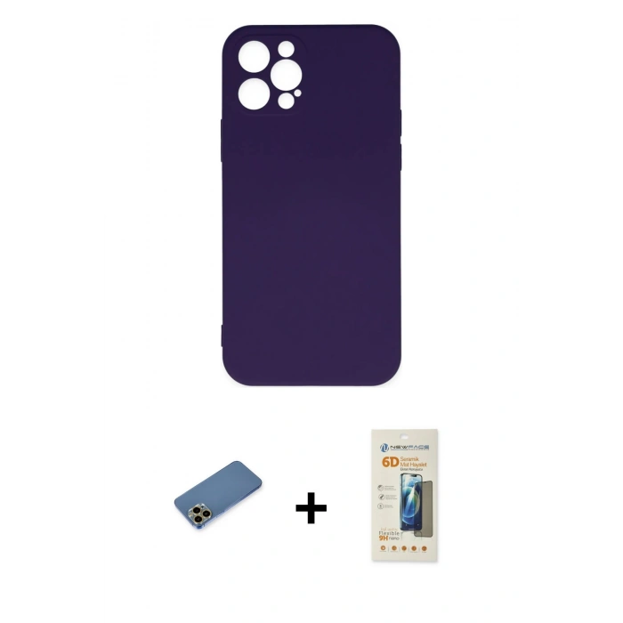 MARSİLYAN™- iPhone 12 Pro Max Kılıf Ahenk Serisi - Siyah 6D Mat Seramik Hayalet Nano Ekran Koruyucu + Shine Kamera Lens Koruma Cam - GD