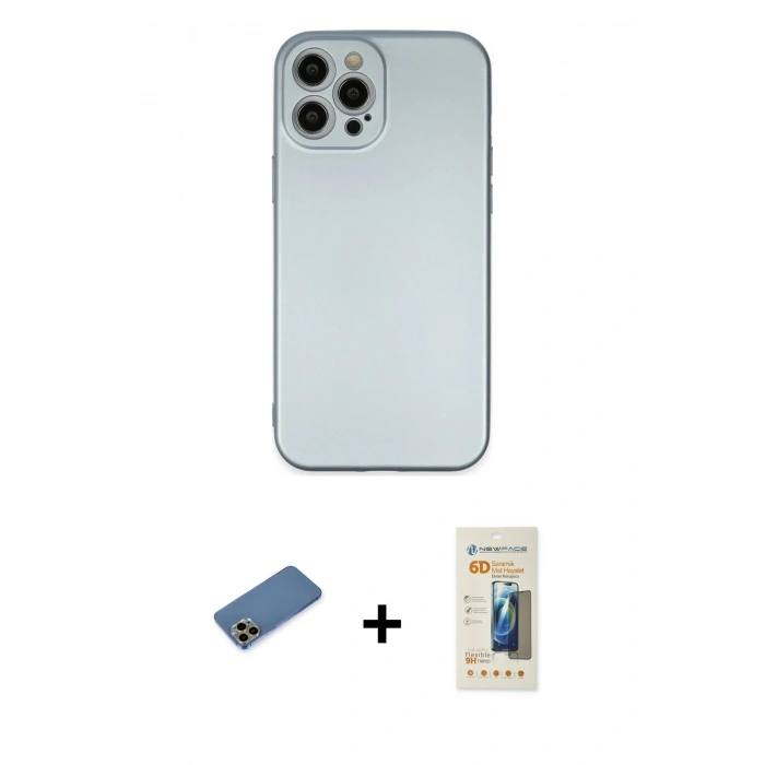 MARSİLYAN™- iPhone 12 Pro Max Kılıf Ahenk Serisi - Siyah 6D Mat Seramik Hayalet Nano Ekran Koruyucu + Shine Kamera Lens Koruma Cam - GD