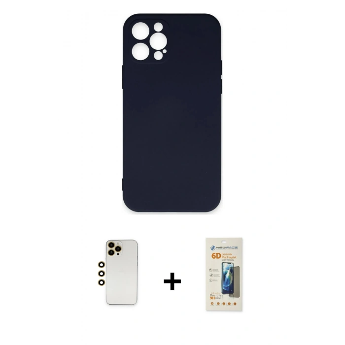 MARSİLYAN™- iPhone 12 Pro Max Kılıf Ahenk Serisi - Siyah 6D Mat Seramik Hayalet Nano Ekran Koruyucu + Shine Kamera Lens - GD