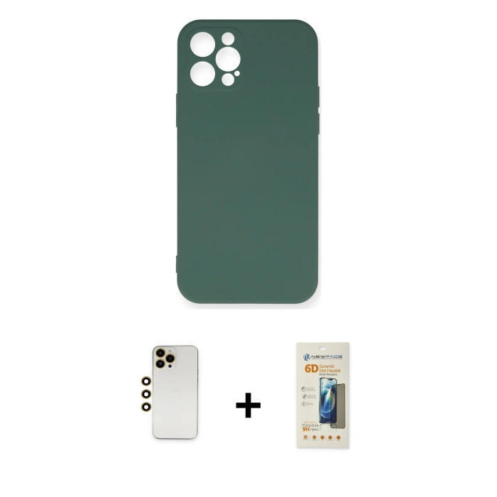 MARSİLYAN™- iPhone 12 Pro Max Kılıf Ahenk Serisi - Siyah 6D Mat Seramik Hayalet Nano Ekran Koruyucu + Shine Kamera Lens - GD