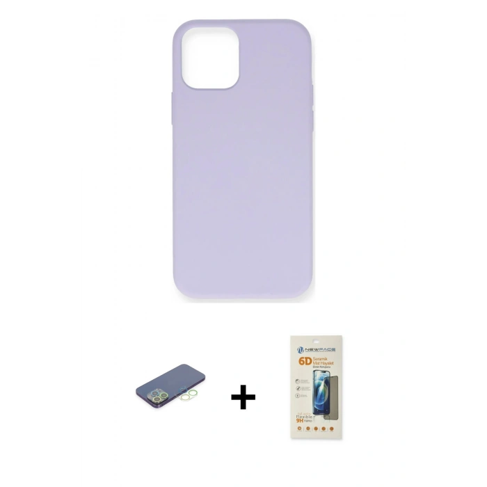 MARSİLYAN™- iPhone 12 Pro Max Kılıf Ahenk Serisi - Siyah 6D Mat Seramik Hayalet Nano Ekran Koruyucu + Renkli Kamera Lens Koruma Cam - YL