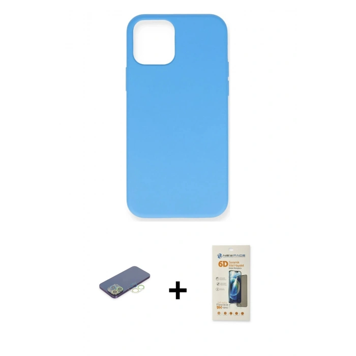 MARSİLYAN™- iPhone 12 Pro Max Kılıf Ahenk Serisi - Siyah 6D Mat Seramik Hayalet Nano Ekran Koruyucu + Renkli Kamera Lens Koruma Cam - YL