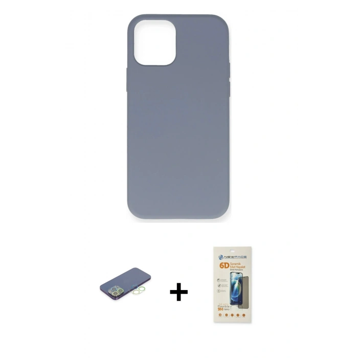 MARSİLYAN™- iPhone 12 Pro Max Kılıf Ahenk Serisi - Siyah 6D Mat Seramik Hayalet Nano Ekran Koruyucu + Renkli Kamera Lens Koruma Cam - YL
