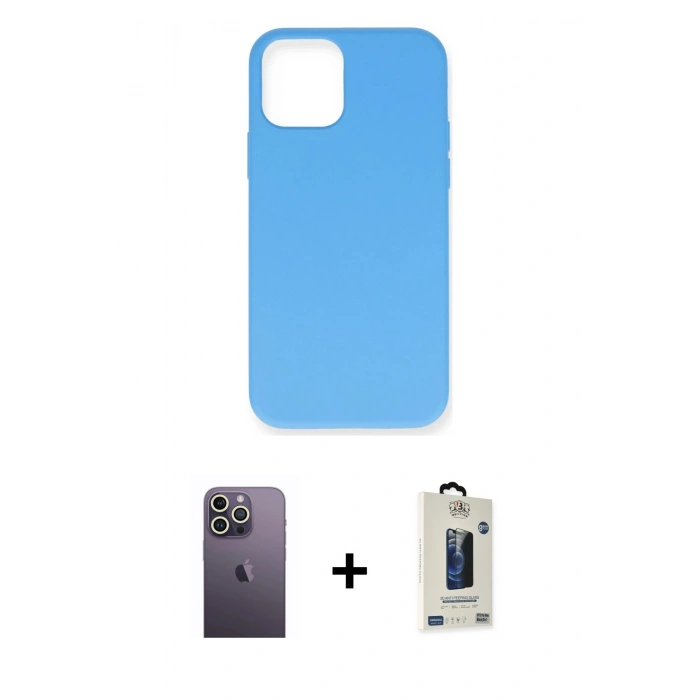 MARSİLYAN™- iPhone 12 Pro Max Kılıf Ahenk Serisi - Siyah Bilvis Hayalet Cam Ekran Koruyucu + Neon Fosforlu Kamera Lens - BZ