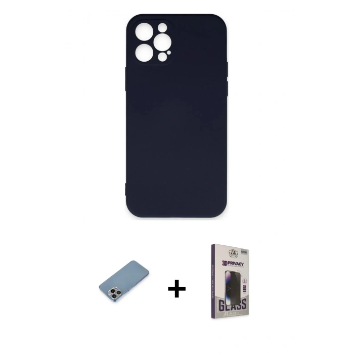 MARSİLYAN™- iPhone 12 Pro Max Kılıf Ahenk Serisi - Siyah Bilvis Hayalet Cam Ekran Koruyucu + Shine Kamera Lens Koruma Cam - GI