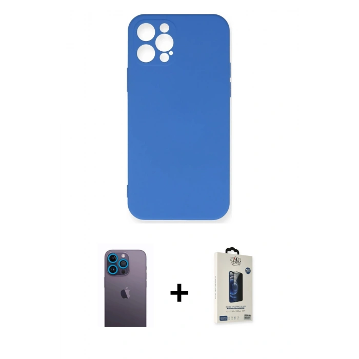 MARSİLYAN™- iPhone 12 Pro Max Kılıf Ahenk Serisi - Siyah Bilvis Hayalet Cam Ekran Koruyucu + Neon Fosforlu Kamera Lens - MI