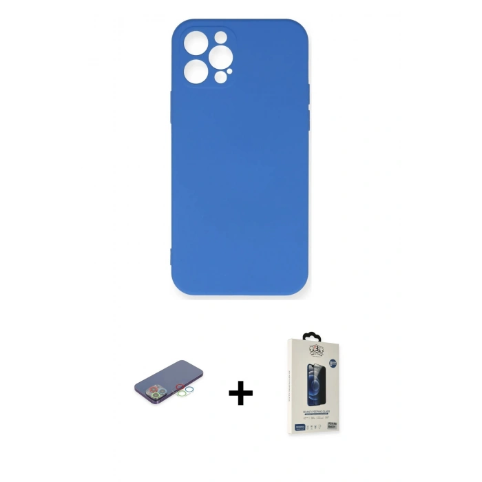 MARSİLYAN™- iPhone 12 Pro Max Kılıf Ahenk Serisi - Siyah Bilvis Hayalet Cam Ekran Koruyucu + Renkli Kamera Lens Koruma Cam - MI