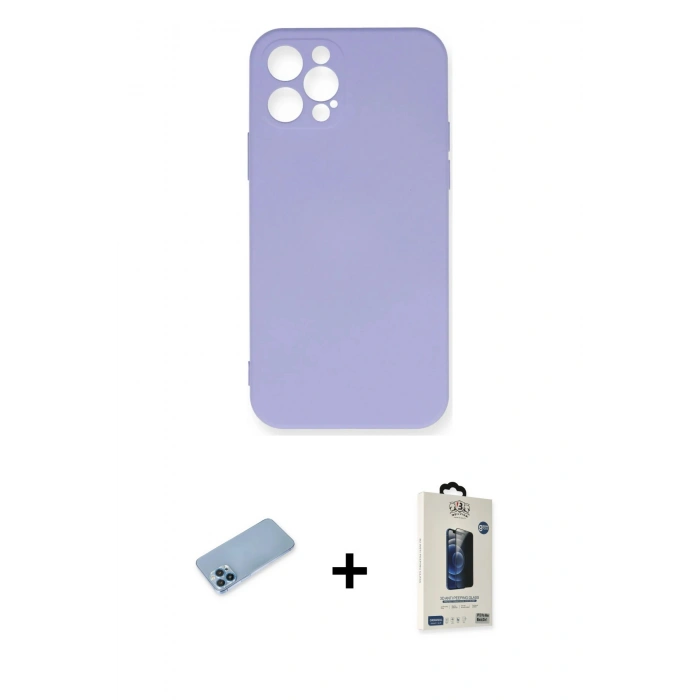 MARSİLYAN™- iPhone 12 Pro Max Kılıf Ahenk Serisi - Siyah Bilvis Hayalet Cam Ekran Koruyucu + Shine Kamera Lens Koruma Cam - MI