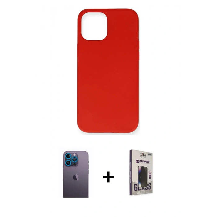 MARSİLYAN™- iPhone 12 Pro Max Kılıf Ahenk Serisi - Siyah Bilvis Hayalet Cam Ekran Koruyucu + Neon Fosforlu Kamera Lens - MI