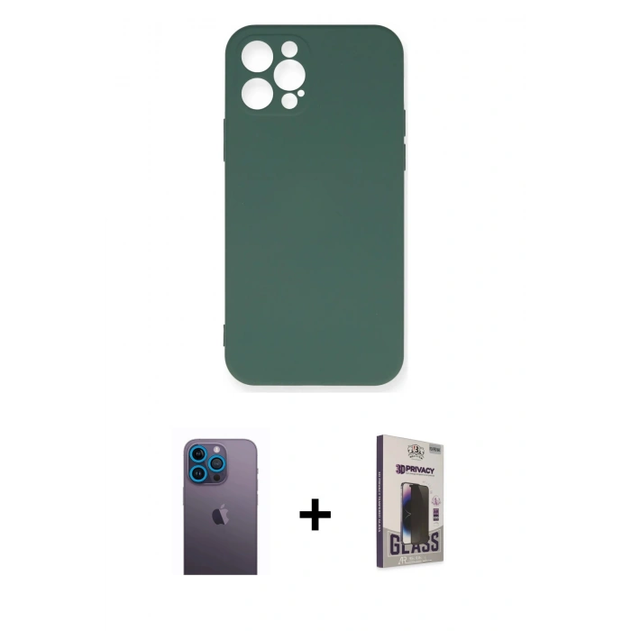 MARSİLYAN™- iPhone 12 Pro Max Kılıf Ahenk Serisi - Siyah Bilvis Hayalet Cam Ekran Koruyucu + Neon Fosforlu Kamera Lens - MI