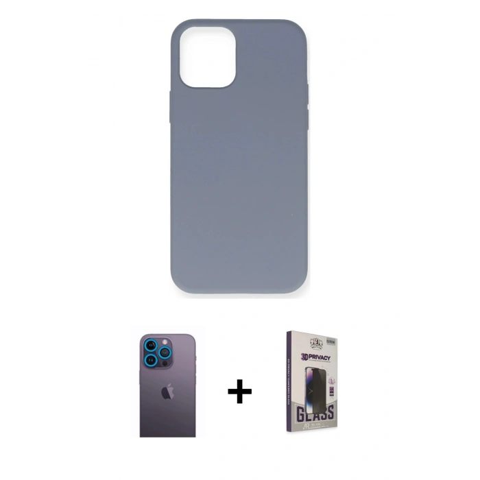 MARSİLYAN™- iPhone 12 Pro Max Kılıf Ahenk Serisi - Siyah Bilvis Hayalet Cam Ekran Koruyucu + Neon Fosforlu Kamera Lens - MI