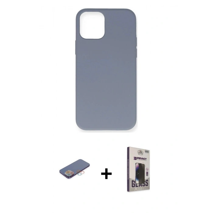 MARSİLYAN™- iPhone 12 Pro Max Kılıf Ahenk Serisi - Siyah Bilvis Hayalet Cam Ekran Koruyucu + Renkli Kamera Lens Koruma Cam - PE