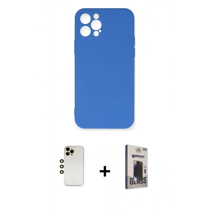 MARSİLYAN™- iPhone 12 Pro Max Kılıf Ahenk Serisi - Siyah Bilvis Hayalet Cam Ekran Koruyucu + Shine Kamera Lens - GD