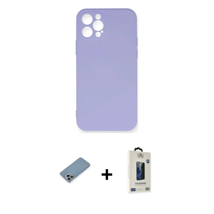 MARSİLYAN™- iPhone 12 Pro Max Kılıf Ahenk Serisi - Siyah Bilvis Hayalet Cam Ekran Koruyucu + Shine Kamera Lens Koruma Cam - GI