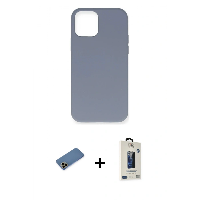 MARSİLYAN™- iPhone 12 Pro Max Kılıf Ahenk Serisi - Siyah Bilvis Hayalet Cam Ekran Koruyucu + Shine Kamera Lens Koruma Cam - GD