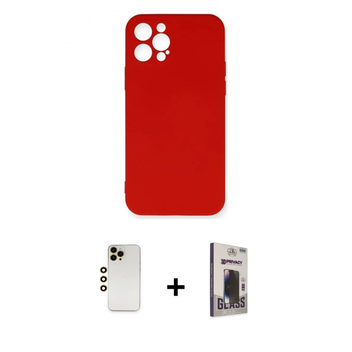 MARSİLYAN™- iPhone 12 Pro Max Kılıf Ahenk Serisi - Siyah Bilvis Hayalet Cam Ekran Koruyucu + Shine Kamera Lens - GD