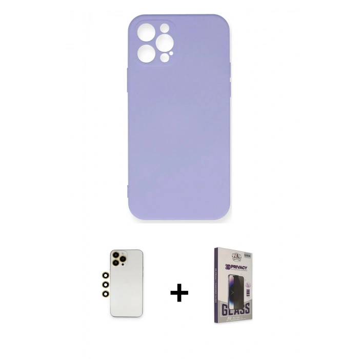 MARSİLYAN™- iPhone 12 Pro Max Kılıf Ahenk Serisi - Siyah Bilvis Hayalet Cam Ekran Koruyucu + Shine Kamera Lens - GD