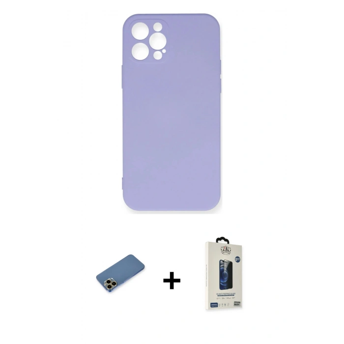 MARSİLYAN™- iPhone 12 Pro Max Kılıf Ahenk Serisi - Siyah Bilvis Hayalet Cam Ekran Koruyucu + Shine Kamera Lens Koruma Cam - GD
