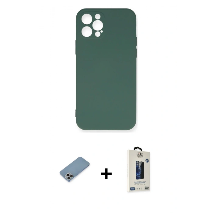 MARSİLYAN™- iPhone 12 Pro Max Kılıf Ahenk Serisi - Siyah Bilvis Hayalet Cam Ekran Koruyucu + Shine Kamera Lens Koruma Cam - GI