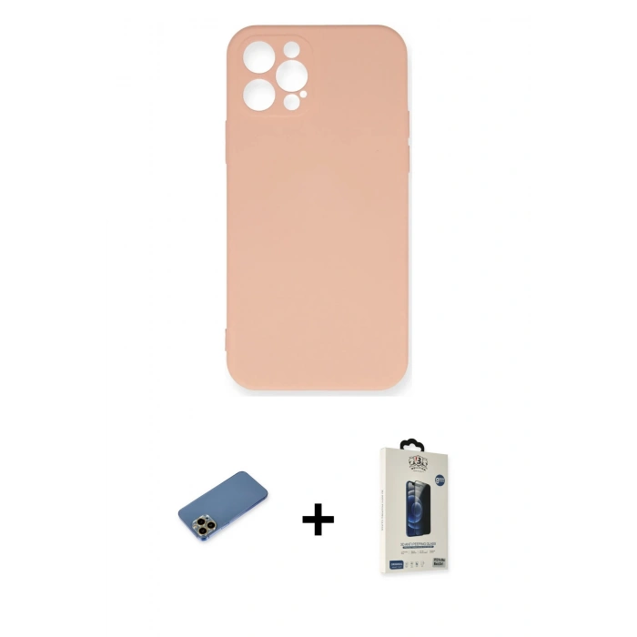 MARSİLYAN™- iPhone 12 Pro Max Kılıf Ahenk Serisi - Siyah Bilvis Hayalet Cam Ekran Koruyucu + Shine Kamera Lens Koruma Cam - GD