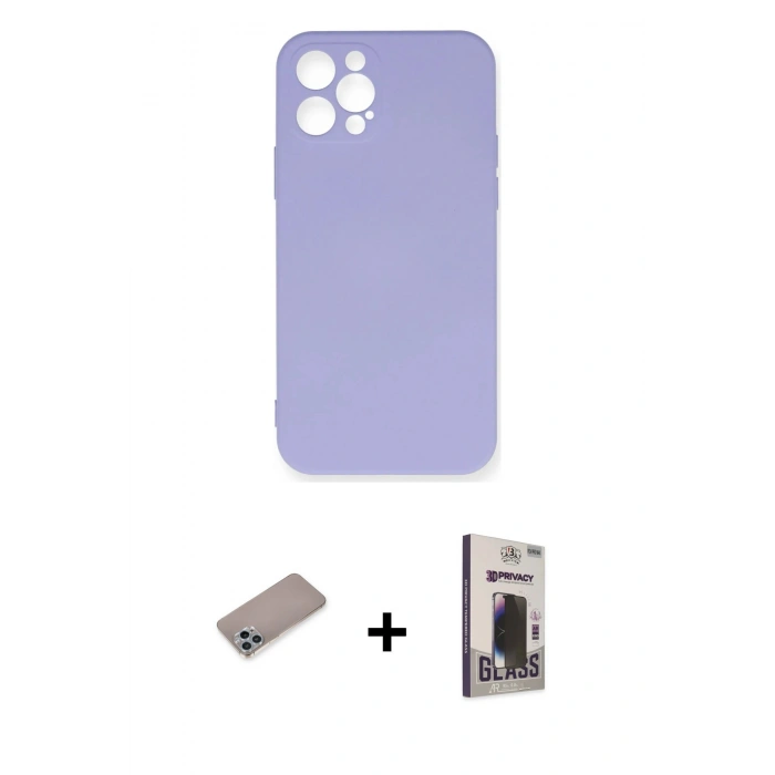 MARSİLYAN™- iPhone 12 Pro Max Kılıf Ahenk Serisi - Siyah Bilvis Hayalet Cam Ekran Koruyucu + Sierra Blue Shine Kamera Lens Koruma Cam