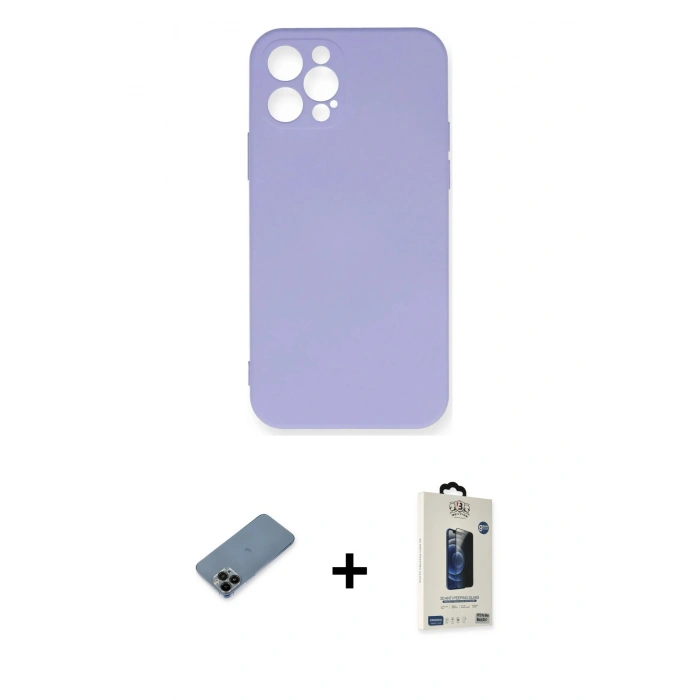 MARSİLYAN™- iPhone 12 Pro Max Kılıf Ahenk Serisi - Siyah Bilvis Hayalet Cam Ekran Koruyucu + Shine Kamera Lens Koruma Cam - SH