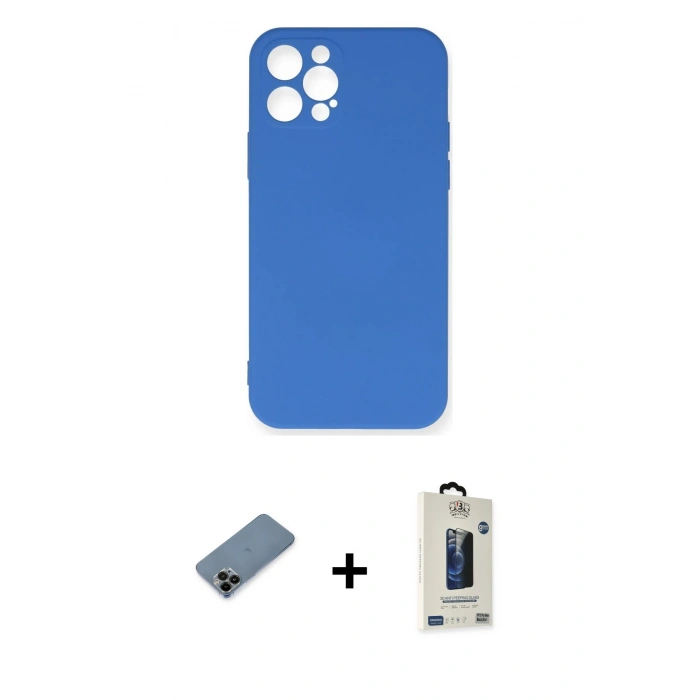 MARSİLYAN™- iPhone 12 Pro Max Kılıf Ahenk Serisi - Siyah Bilvis Hayalet Cam Ekran Koruyucu + Shine Kamera Lens Koruma Cam - SH