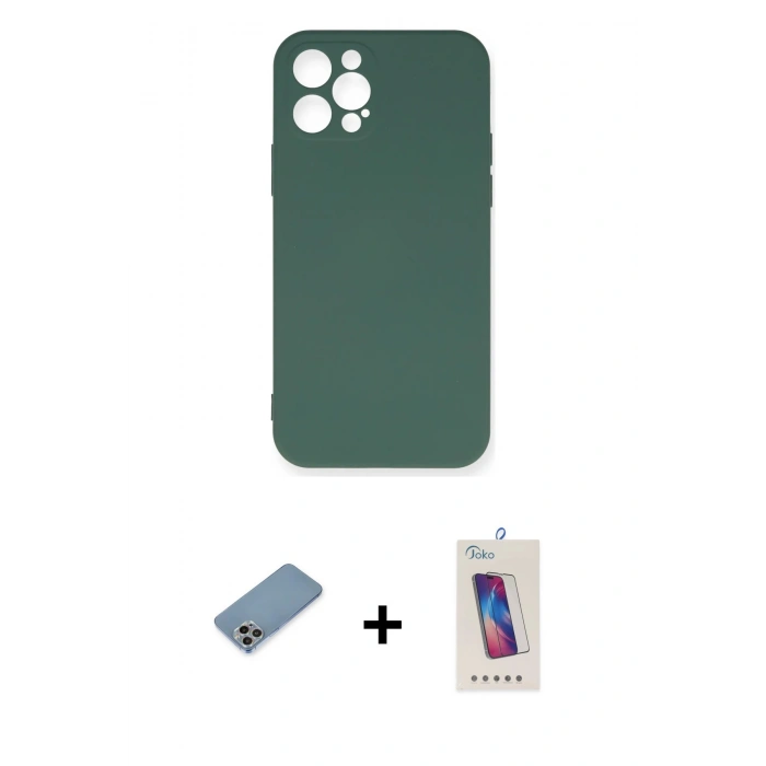 MARSİLYAN™- iPhone 12 Pro Max Kılıf Ahenk Serisi - Siyah Joko 5D Cam + Shine Kamera Lens Koruma Cam - GI