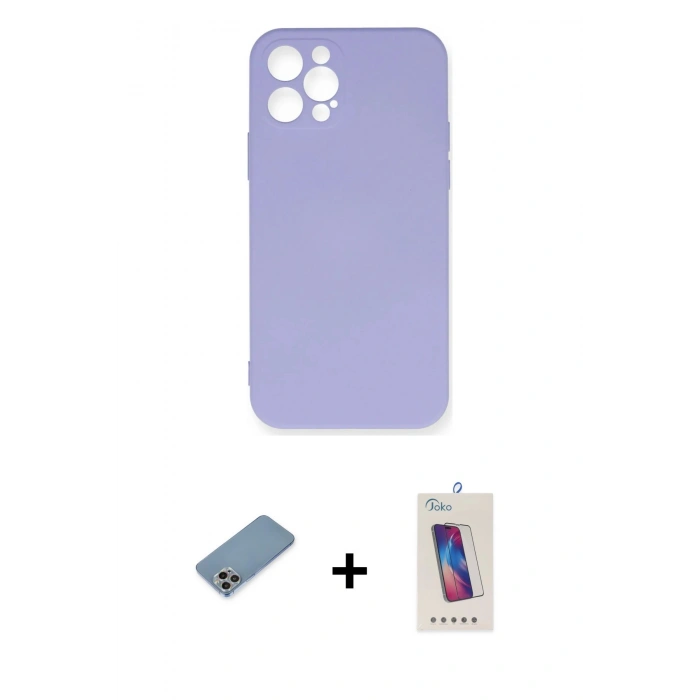MARSİLYAN™- iPhone 12 Pro Max Kılıf Ahenk Serisi - Siyah Joko 5D Cam + Shine Kamera Lens Koruma Cam - GI