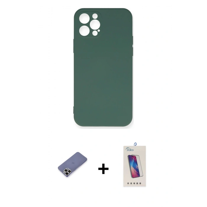 MARSİLYAN™- iPhone 12 Pro Max Kılıf Ahenk Serisi - Siyah Joko 5D Cam + Metal Kamera Lens Koruma Cam - GD