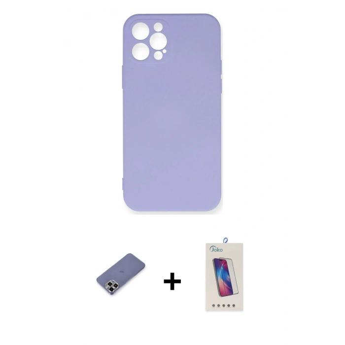 MARSİLYAN™- iPhone 12 Pro Max Kılıf Ahenk Serisi - Siyah Joko 5D Cam + Metal Kamera Lens Koruma Cam - GD