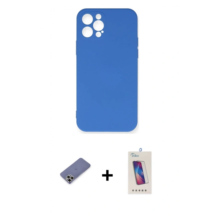 MARSİLYAN™- iPhone 12 Pro Max Kılıf Ahenk Serisi - Siyah Joko 5D Cam + Metal Kamera Lens Koruma Cam - GD