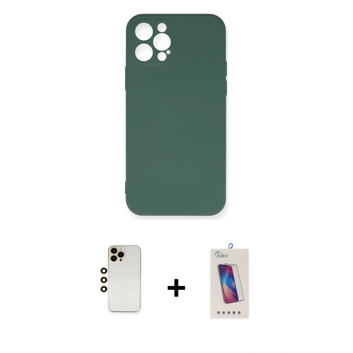 MARSİLYAN™- iPhone 12 Pro Max Kılıf Ahenk Serisi - Siyah Joko 5D Cam + Shine Kamera Lens - GD