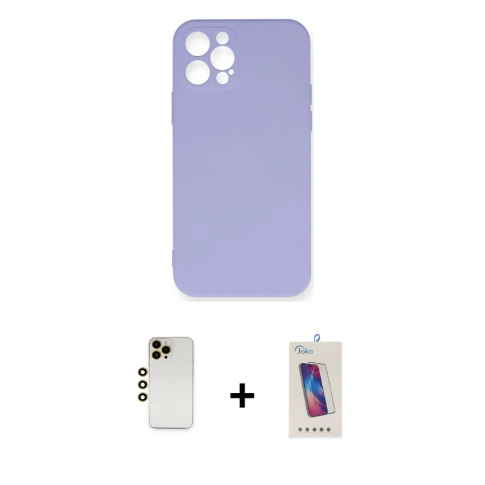 MARSİLYAN™- iPhone 12 Pro Max Kılıf Ahenk Serisi - Siyah Joko 5D Cam + Shine Kamera Lens - GD