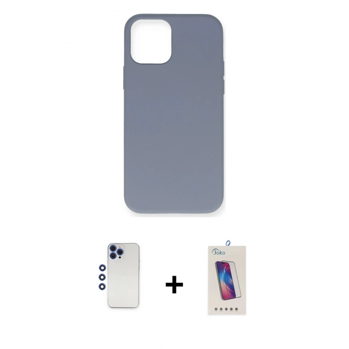 MARSİLYAN™- iPhone 12 Pro Max Kılıf Ahenk Serisi - Siyah Joko 5D Cam + Shine Kamera Lens - LT