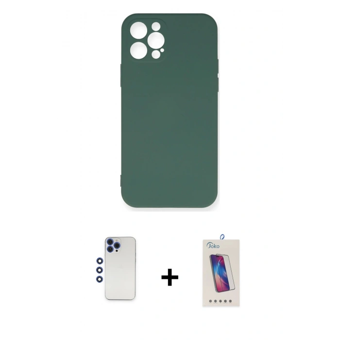 MARSİLYAN™- iPhone 12 Pro Max Kılıf Ahenk Serisi - Siyah Joko 5D Cam + Shine Kamera Lens - LT