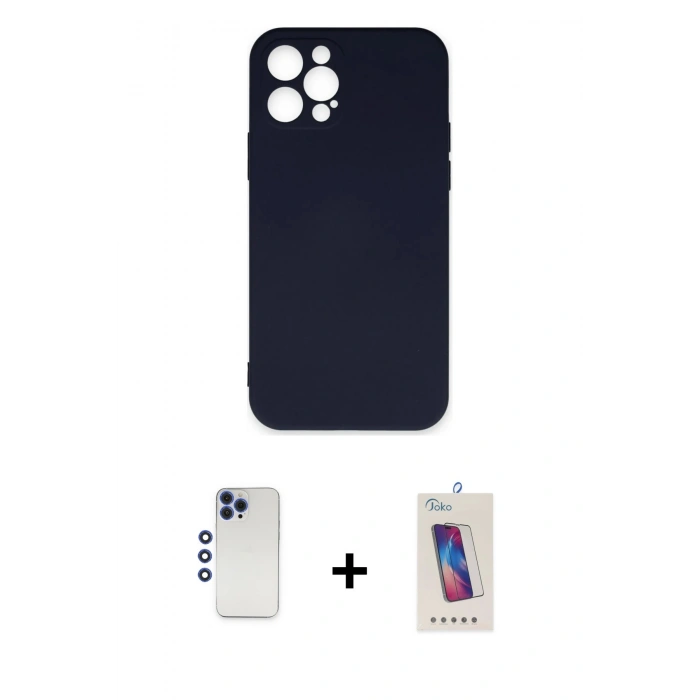 MARSİLYAN™- iPhone 12 Pro Max Kılıf Ahenk Serisi - Siyah Joko 5D Cam + Shine Kamera Lens - LT